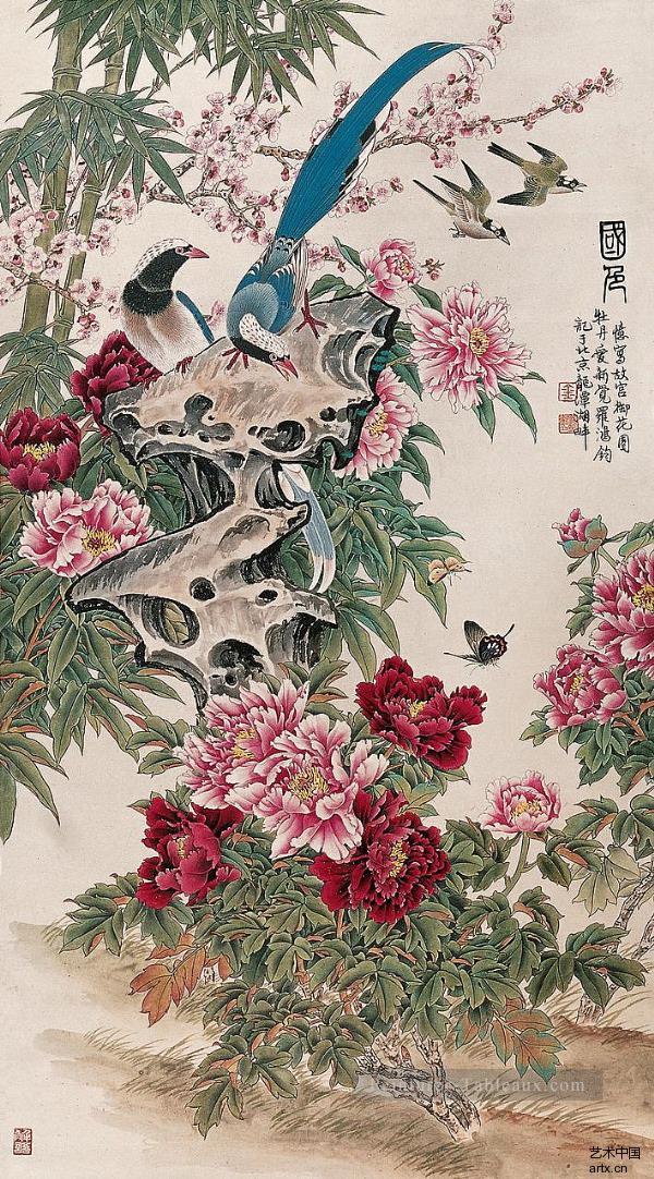 oiseaux et papillon chinois traditionnel Peintures à l'huile